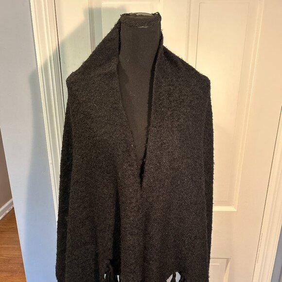 Saks Fifth Ave Black Wrap with Fringe, VINTAGE - Picture 3 of 11